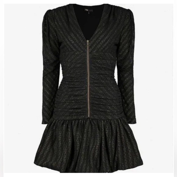 NWT MAJE RALONE Black Polka Dot Mesh Mini Dress Sz 1 - Picture 1 of 4